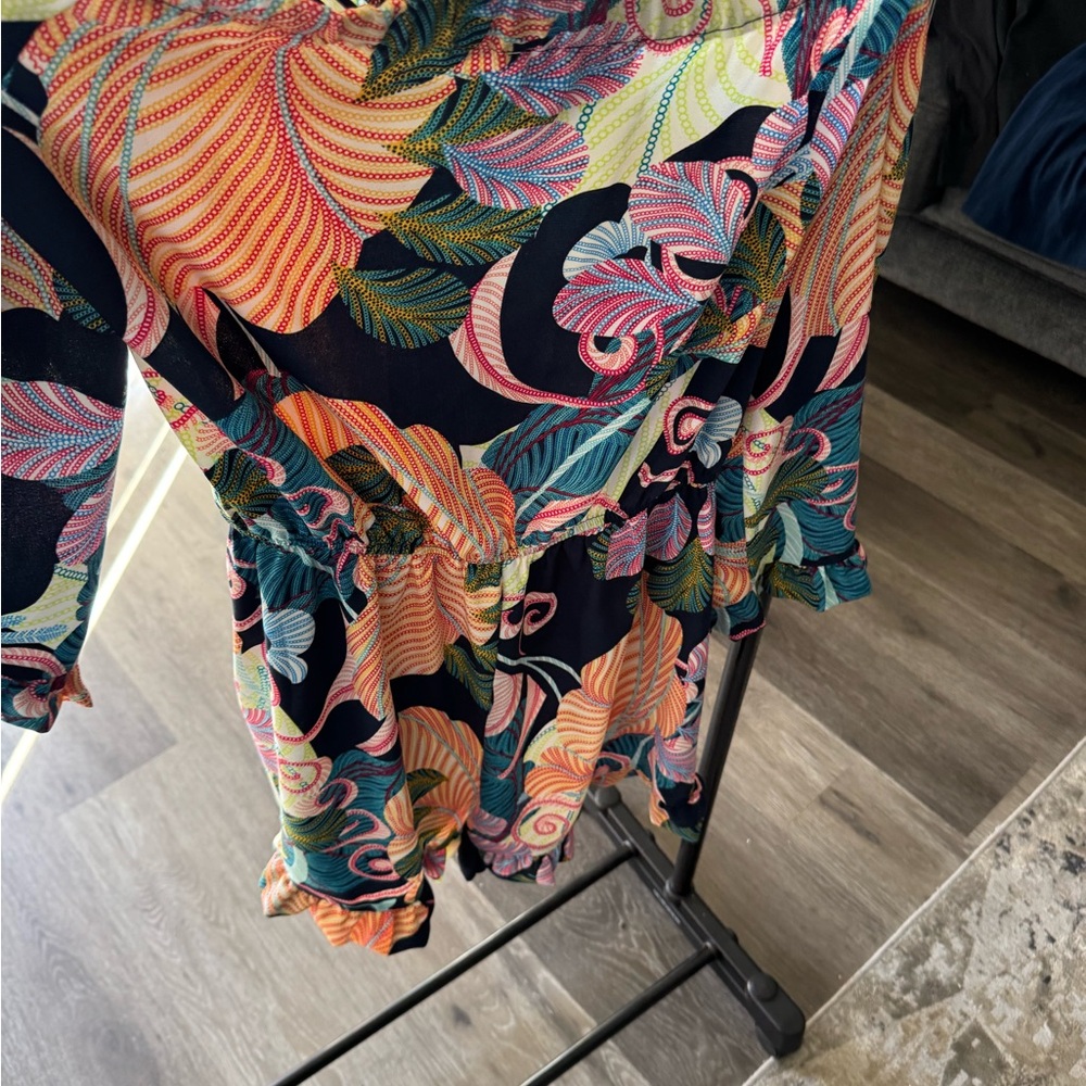 Nicole Miller Studio Off The Shoulder Floral Romper Ruffle Hem Size 12